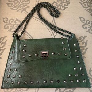 Studded Green Faux Leather Shoulder Bag
